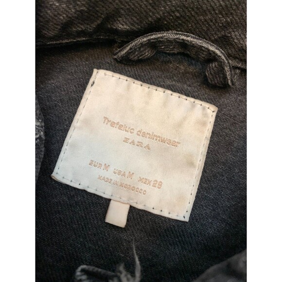 Zara Jacket Womens M Trafaluc Denim Longline Distressed Oversized Button Up - Picture 8 of 9